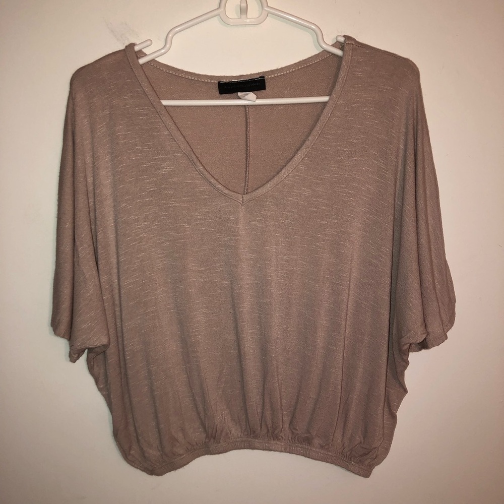 American City Wear Taupe V-Neck Short Dolman Top